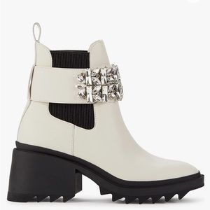 New KARL LAGERFELD PARIS Cavin Metallic Block Heel Square Ankle Boot size 8